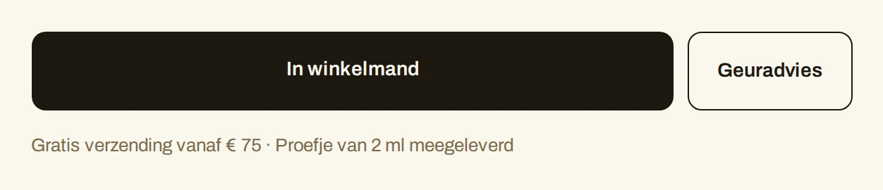 Studio-project: de knoppen “In winkelmand” en “Geuradvies” met de regel over gratis verzending en een meegeleverd proefje (voorbeelddata)